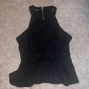 Bebe Black Sleeveless Lace Peplum Top - small
